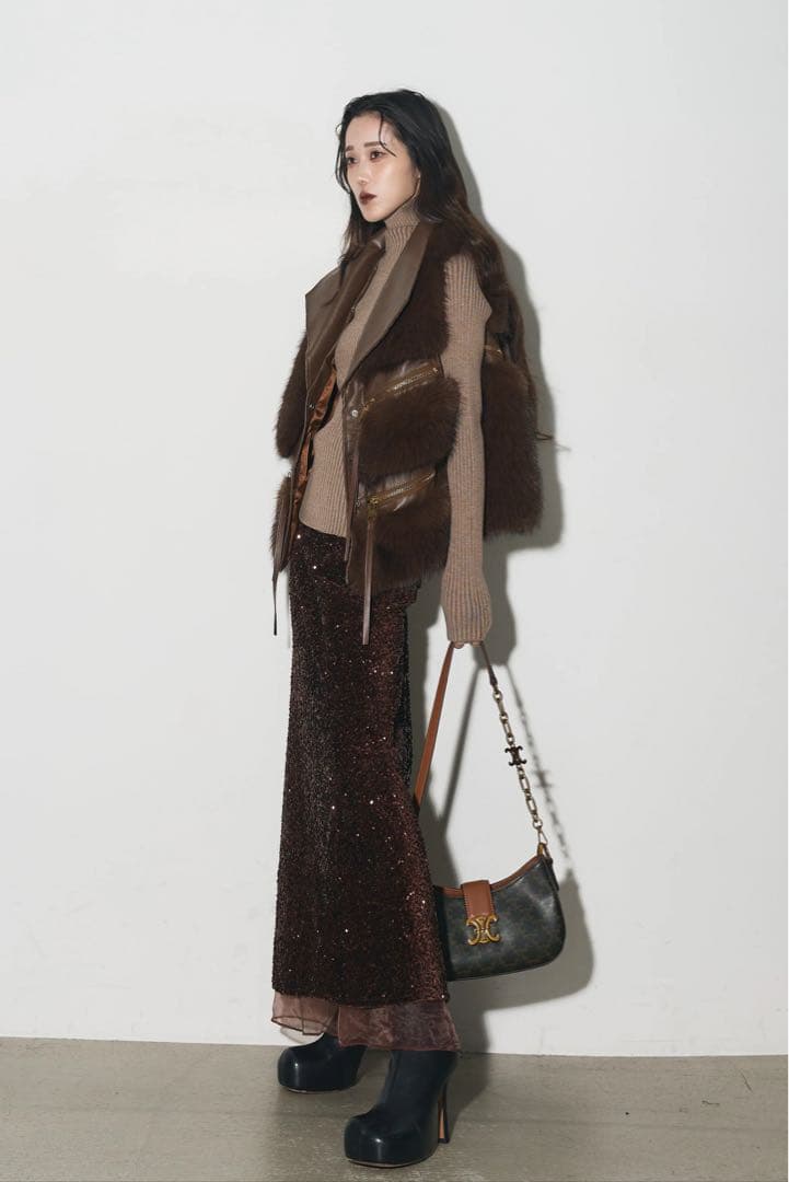 ANDREA&Co. 新品未使用 フェイクファーライダースベスト　ブラウン