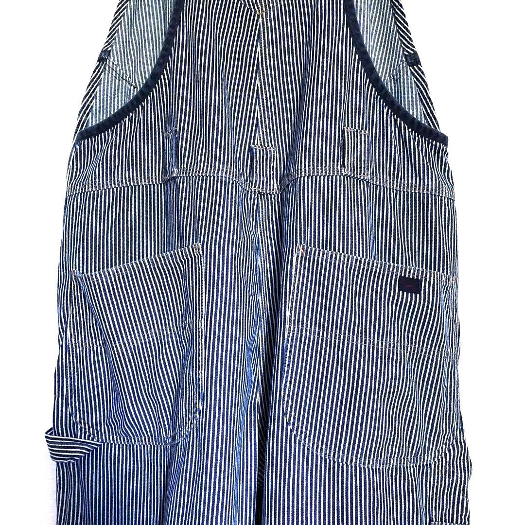 PAPAS パパス ヒッコリー オーバーオール 紺×白　M〜L メンズ　美品