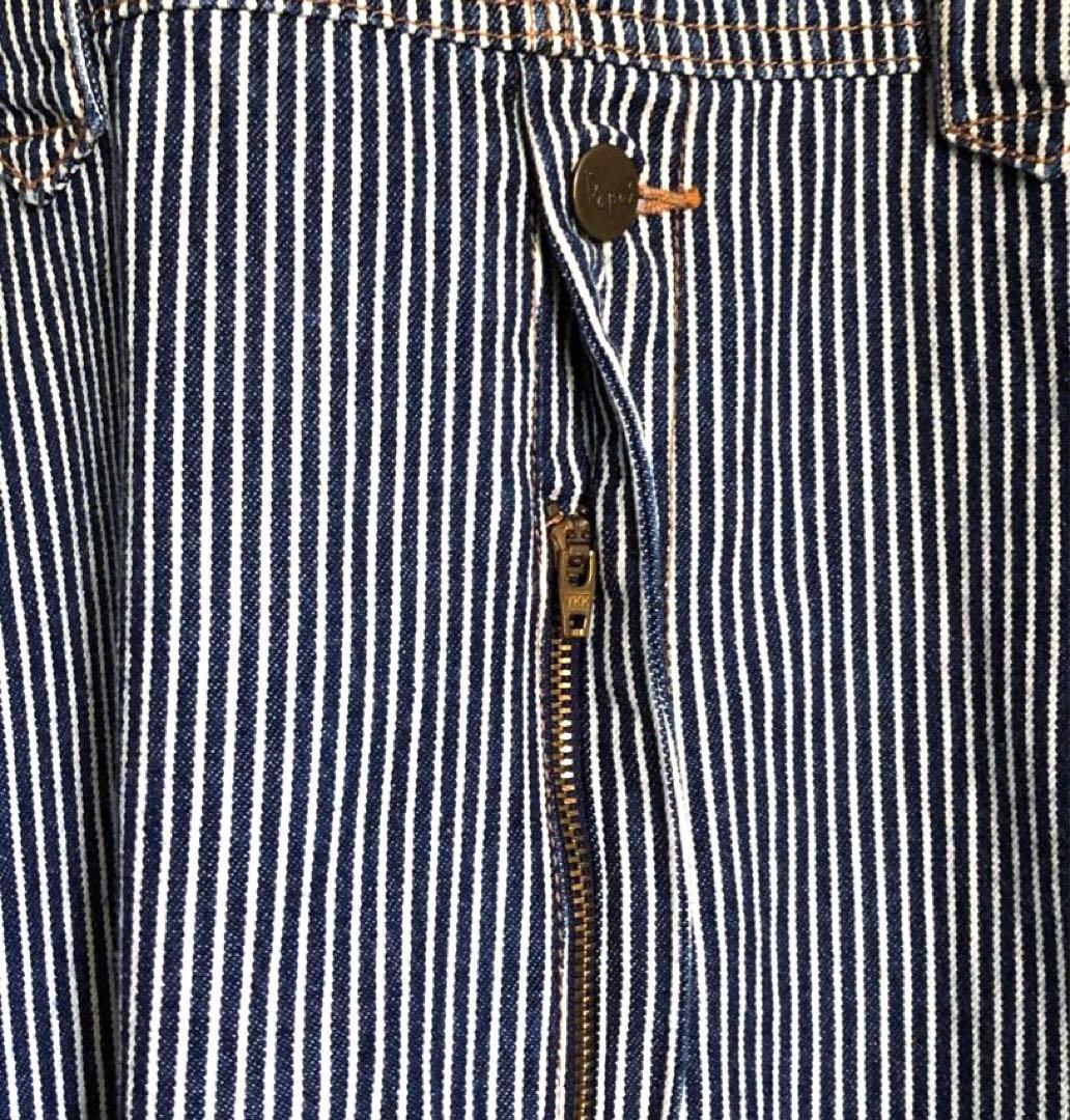 PAPAS パパス ヒッコリー オーバーオール 紺×白　M〜L メンズ　美品