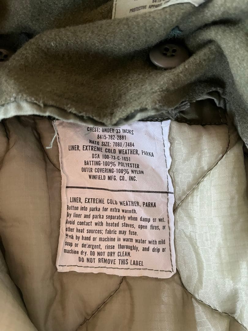 M65 米軍実物 フィッシュテールパーカー XS フルセット