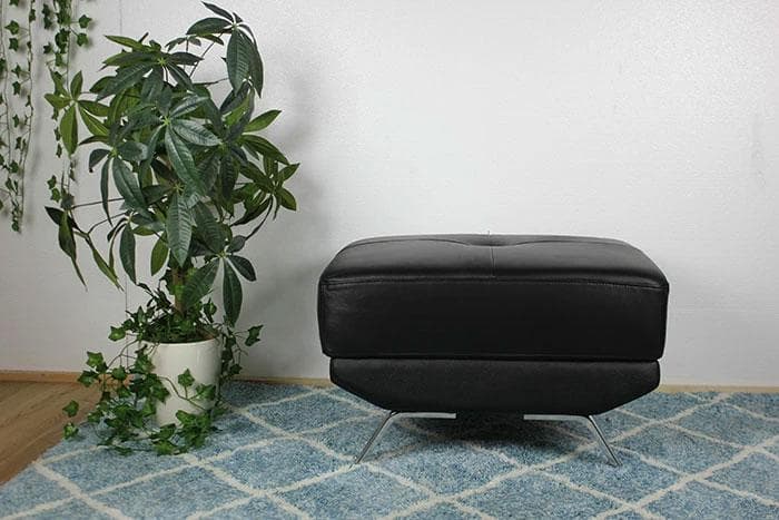 ブラック 本革 オットマン スツール 腰掛 65cm x 55cm x 41cm