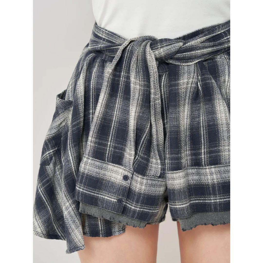 新品タグ付き ダーリッチ レイヤードチェックショートパンツ ネイビー
