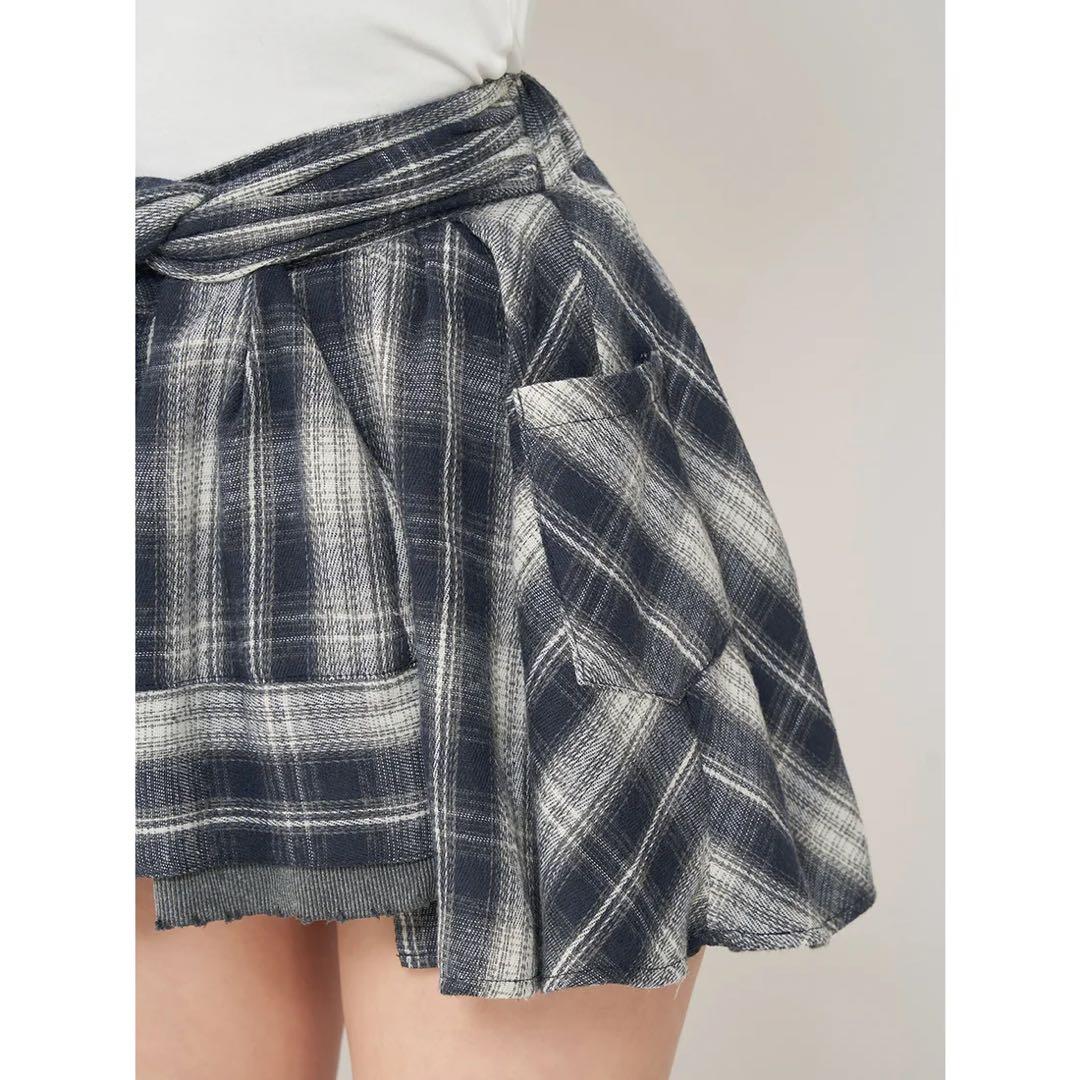 新品タグ付き ダーリッチ レイヤードチェックショートパンツ ネイビー