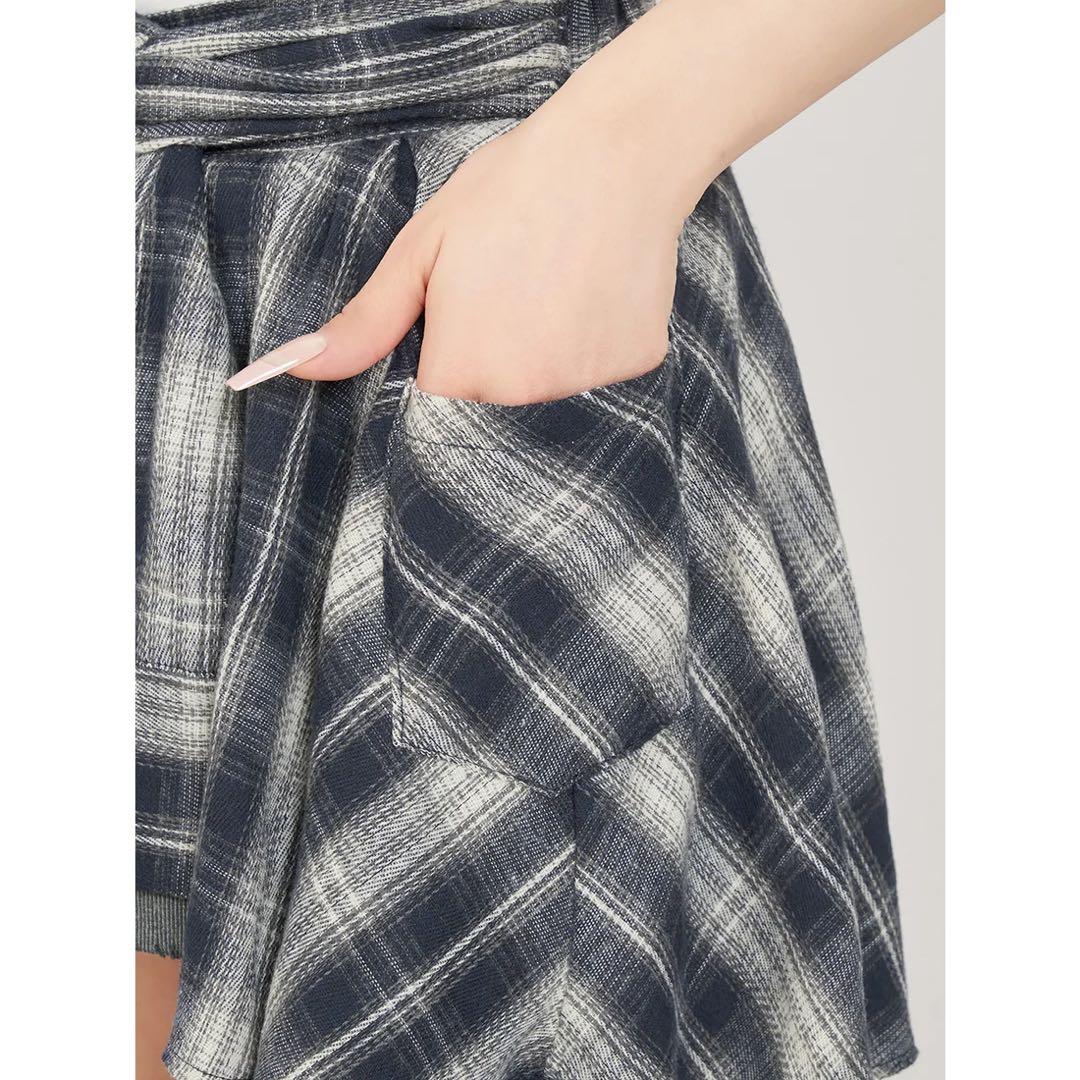 新品タグ付き ダーリッチ レイヤードチェックショートパンツ ネイビー