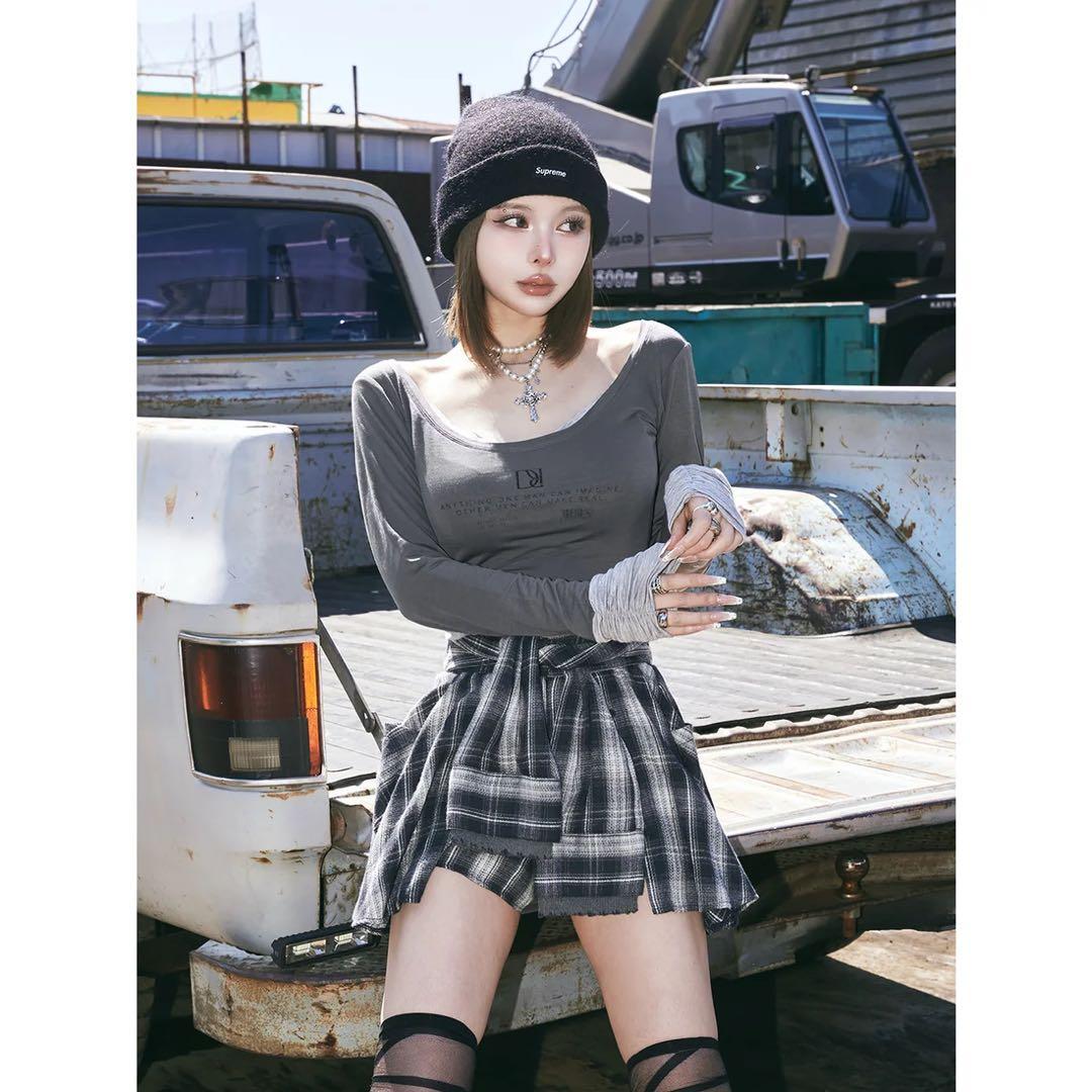 新品タグ付き ダーリッチ レイヤードチェックショートパンツ ネイビー