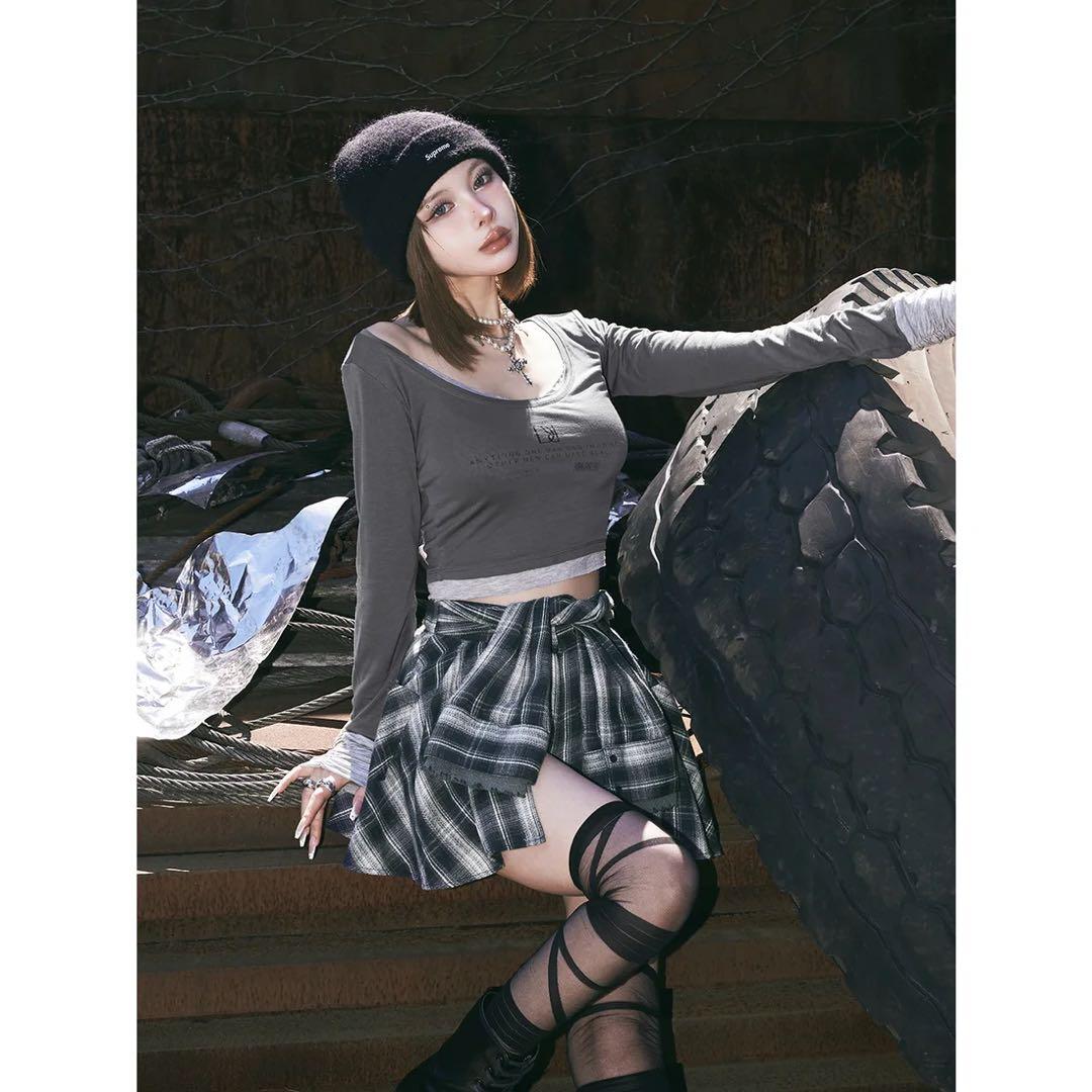 新品タグ付き ダーリッチ レイヤードチェックショートパンツ ネイビー