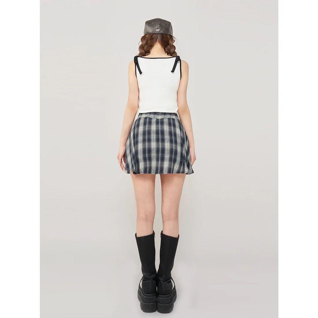 新品タグ付き ダーリッチ レイヤードチェックショートパンツ ネイビー