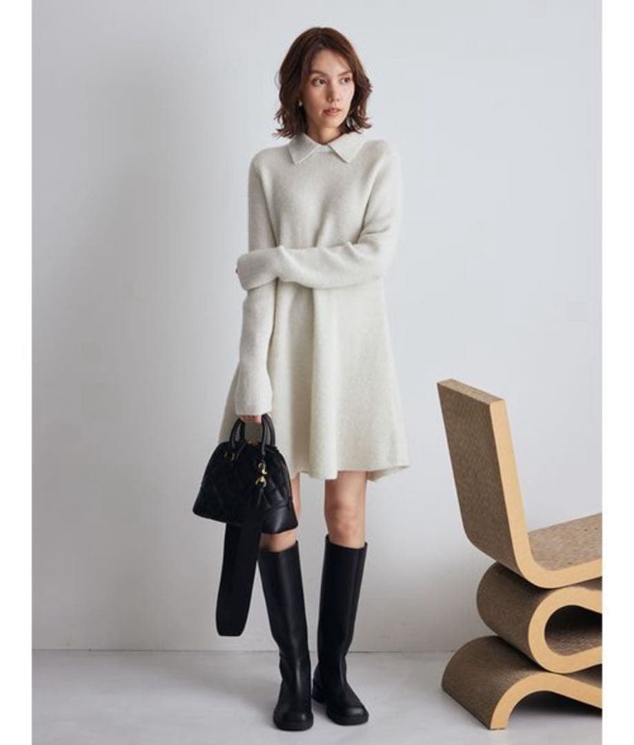 ★即購入OK★新品未使用★MilaOwen 襟付きペプラムニットミニワンピース