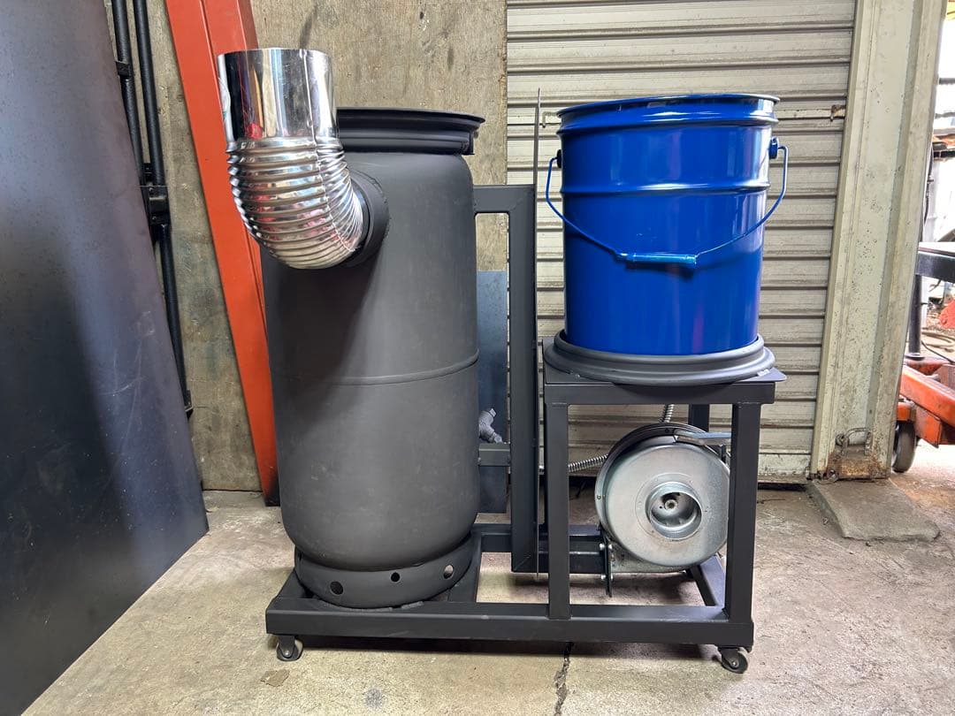 鍛冶工のプロが製作 廃油 ストーブ 送料無料 スライド蓋 キャスターロック付