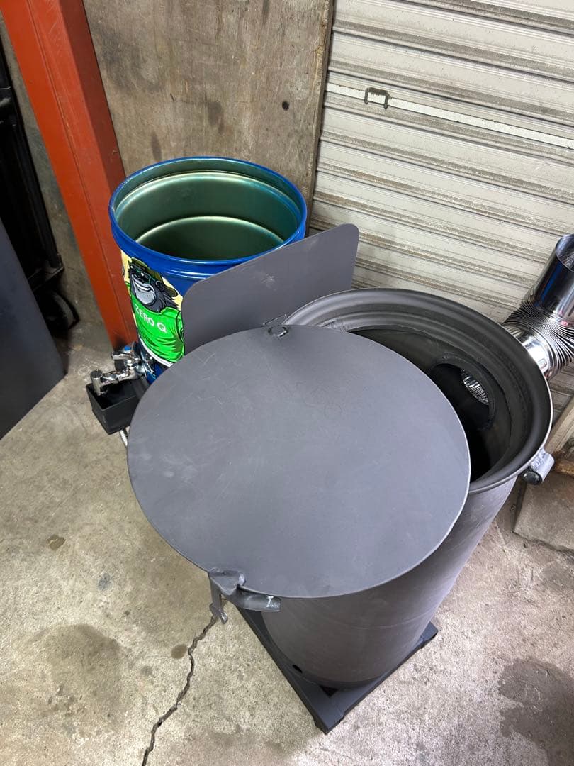 鍛冶工のプロが製作 廃油 ストーブ 送料無料 スライド蓋 キャスターロック付
