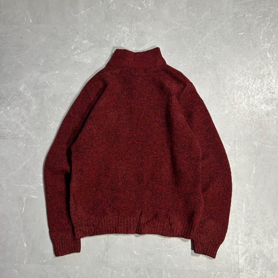 90s L.L.Bean ハーフスナップ ラムウール100 ニット レッド 古着