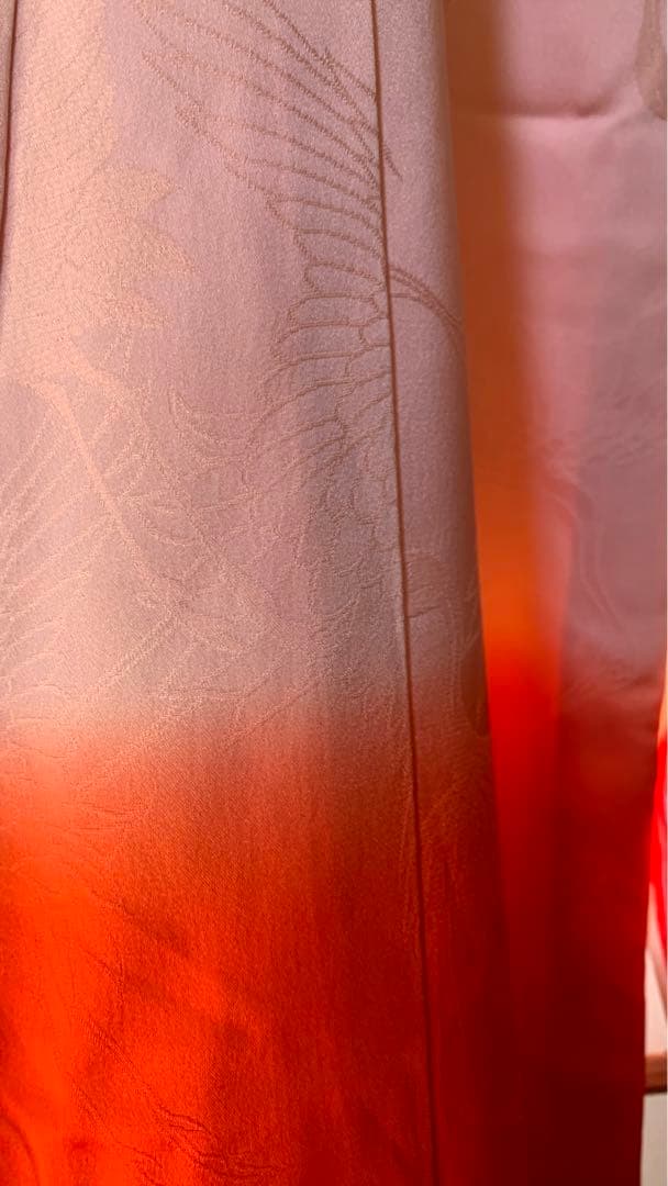 祝い着女子供 産着熨斗目着物 正絹綸子地 鶴の地織り柄にぼかし染め T67