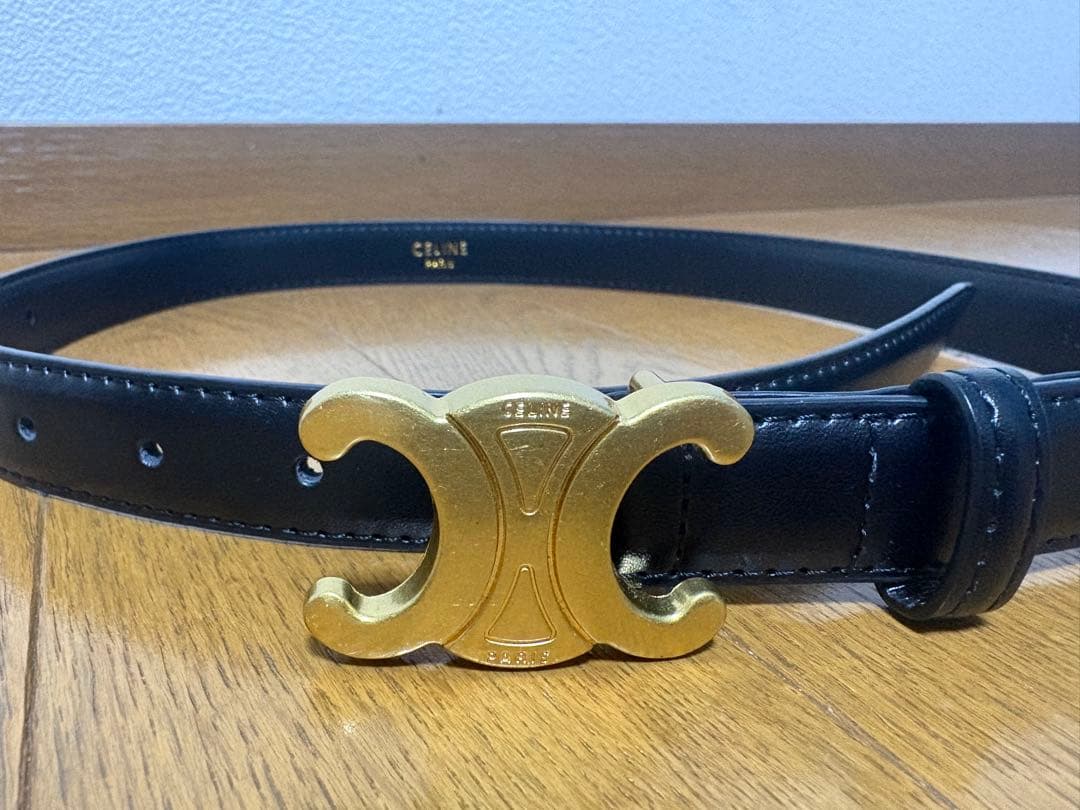 CELINE ブラックレザーベルト90サイズ ゴールドバックル