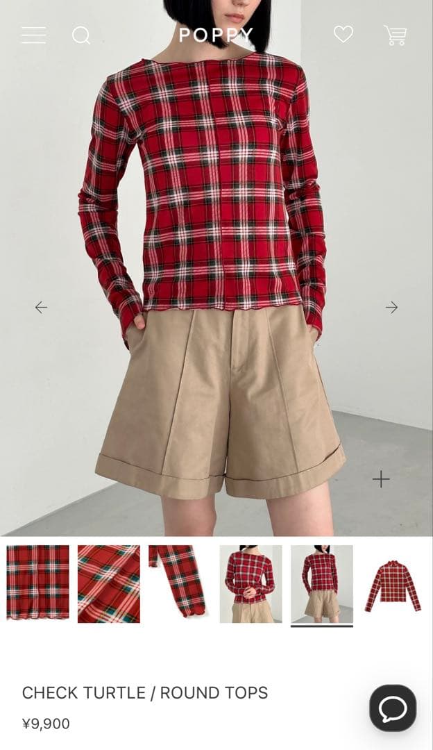 POPPY 赤チェクラウンドトップス あさぎーにょ カットソー ポピー 新品