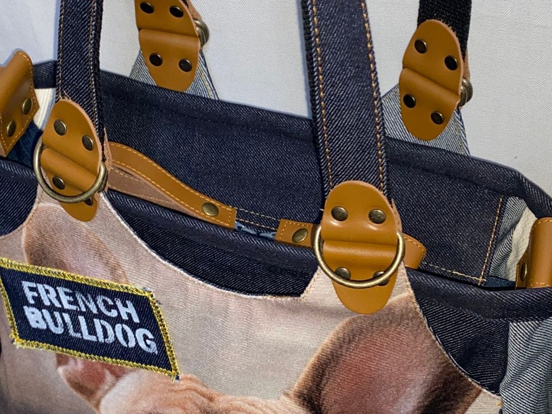 ☆岡山デニム☆フレンチブルドッグ☆特大ステンシル☆4wayあおりバッグ