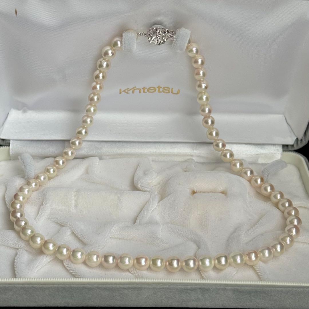 あこや真珠 パールネックレス 約7.0-7.5mm 46cm 本真珠 ピンク系