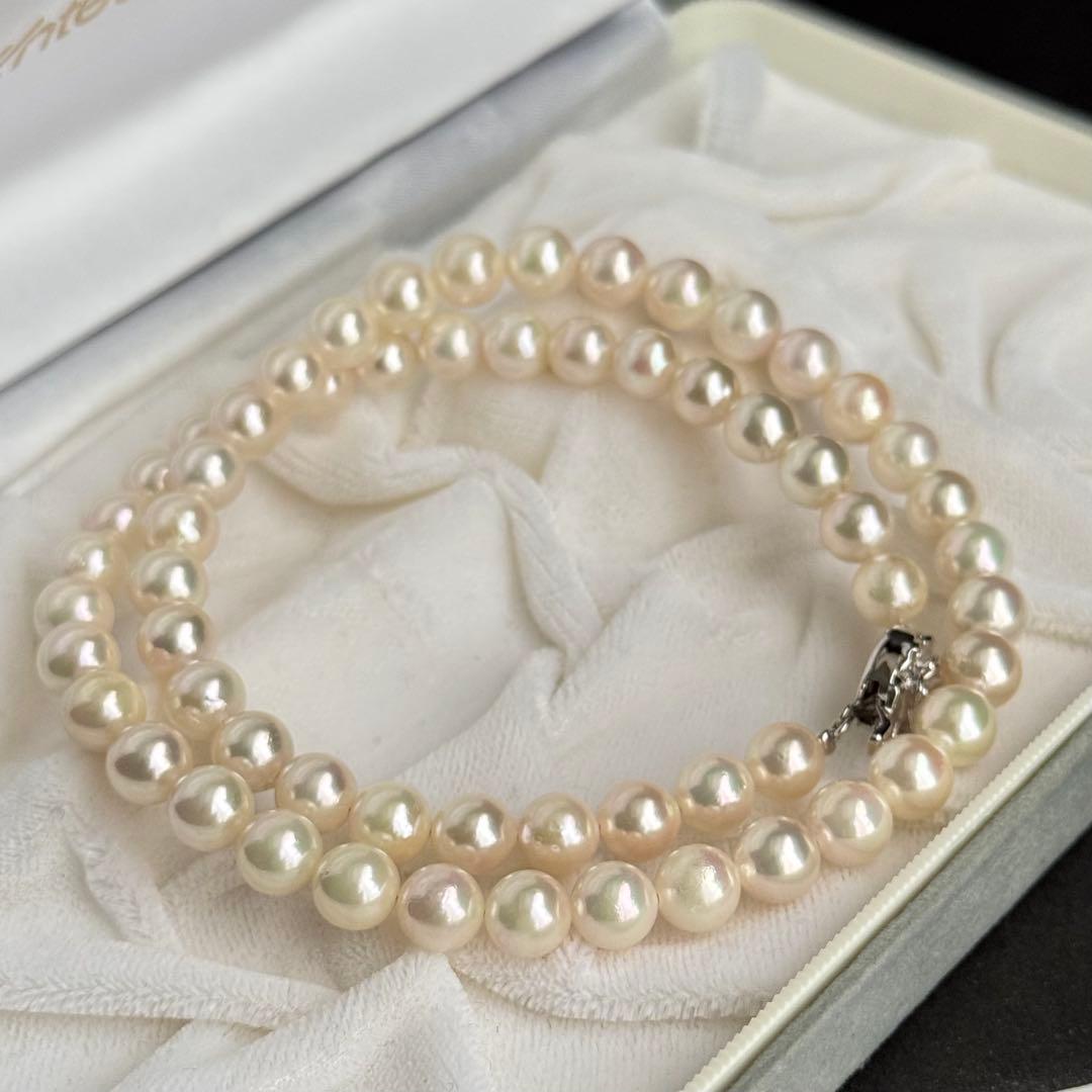 あこや真珠 パールネックレス 約7.0-7.5mm 46cm 本真珠 ピンク系