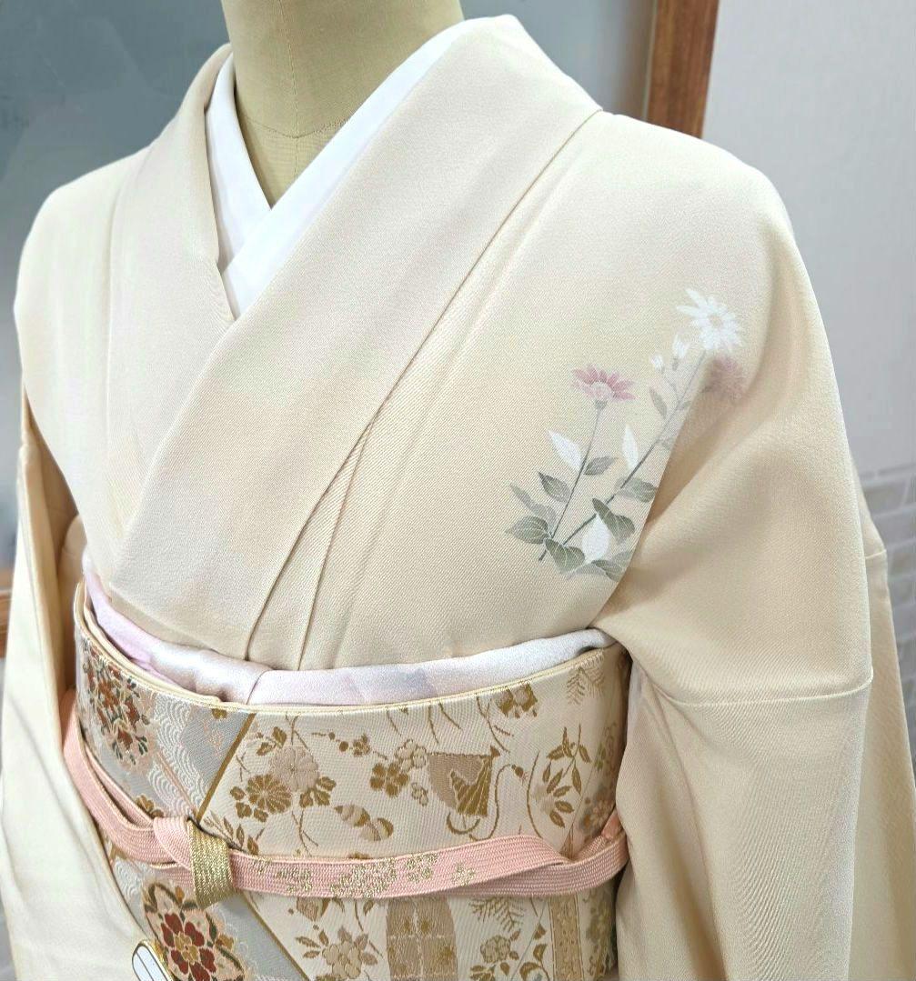 トールサイズ作家物付け下げ訪問着4点フルセット、着物、袋帯、帯締め、帯揚げ