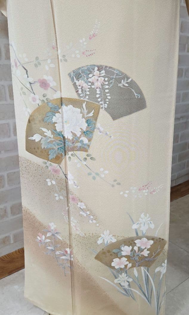 トールサイズ作家物付け下げ訪問着4点フルセット、着物、袋帯、帯締め、帯揚げ