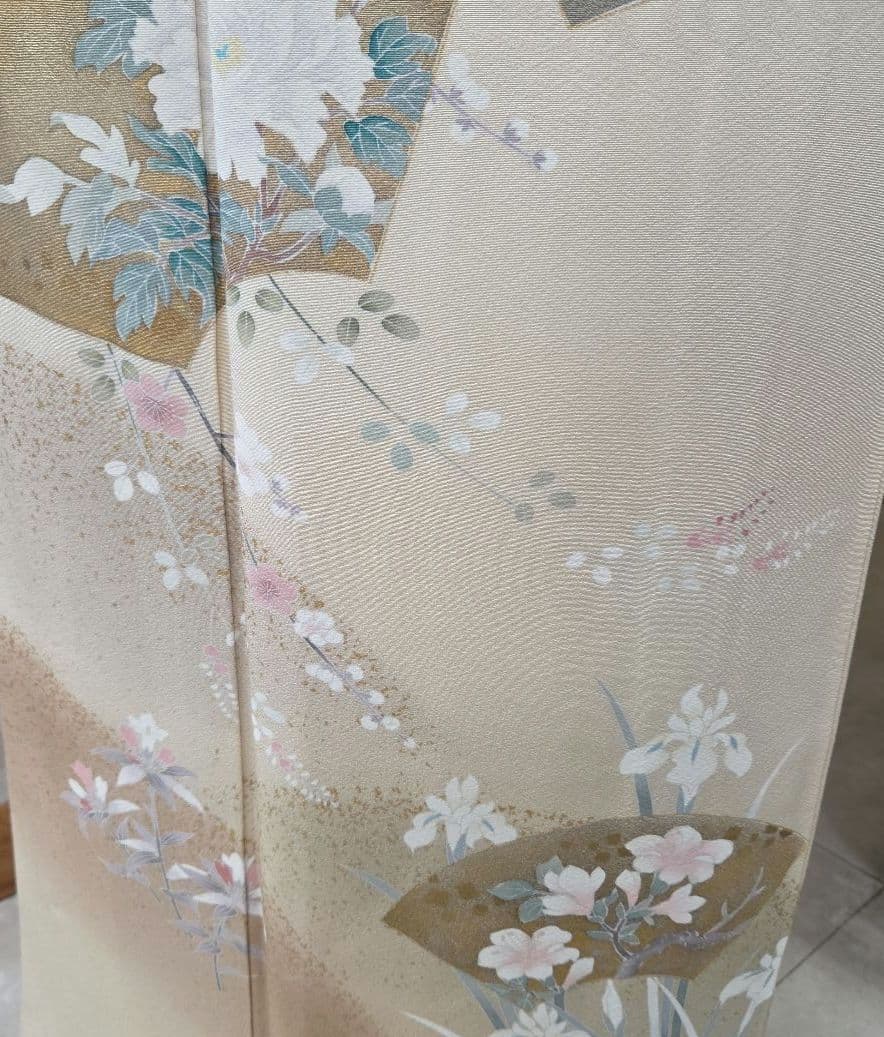 トールサイズ作家物付け下げ訪問着4点フルセット、着物、袋帯、帯締め、帯揚げ