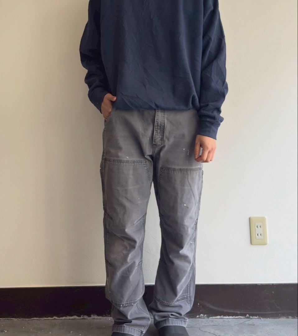 carharttカーハートダブルニーダックパンツグレーペンキ飛びW36古着
