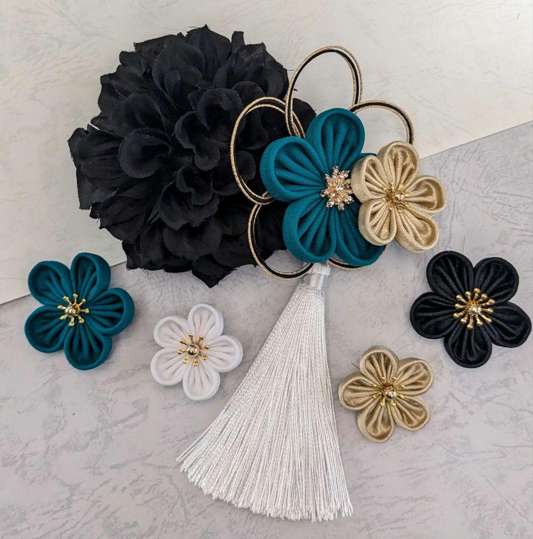 和装髪飾り　ブルーグリーン成人式卒業式袴着物振袖ヘアアクセサリー七五三結婚式髪飾