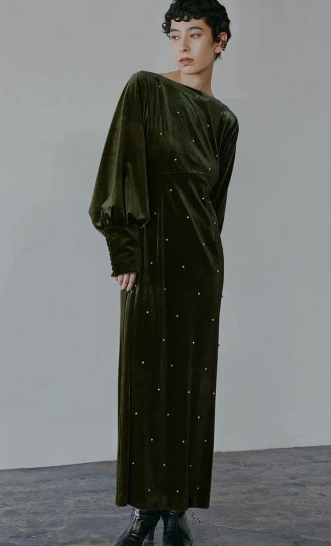 じゃこ　ameri vintage ベロア　パール付き　ドレス