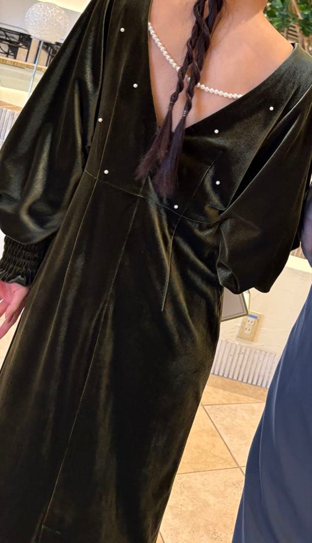 じゃこ　ameri vintage ベロア　パール付き　ドレス