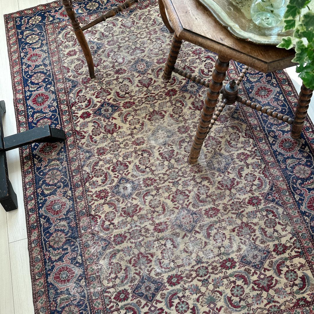 トルコ ヴィンテージラグ 986 レア 最高級 カイセリラグ ベージュ ネイビー