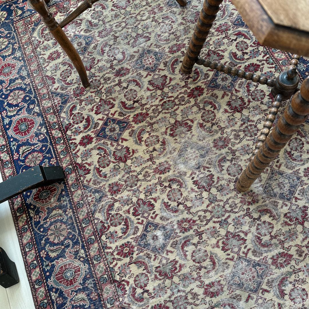 トルコ ヴィンテージラグ 986 レア 最高級 カイセリラグ ベージュ ネイビー