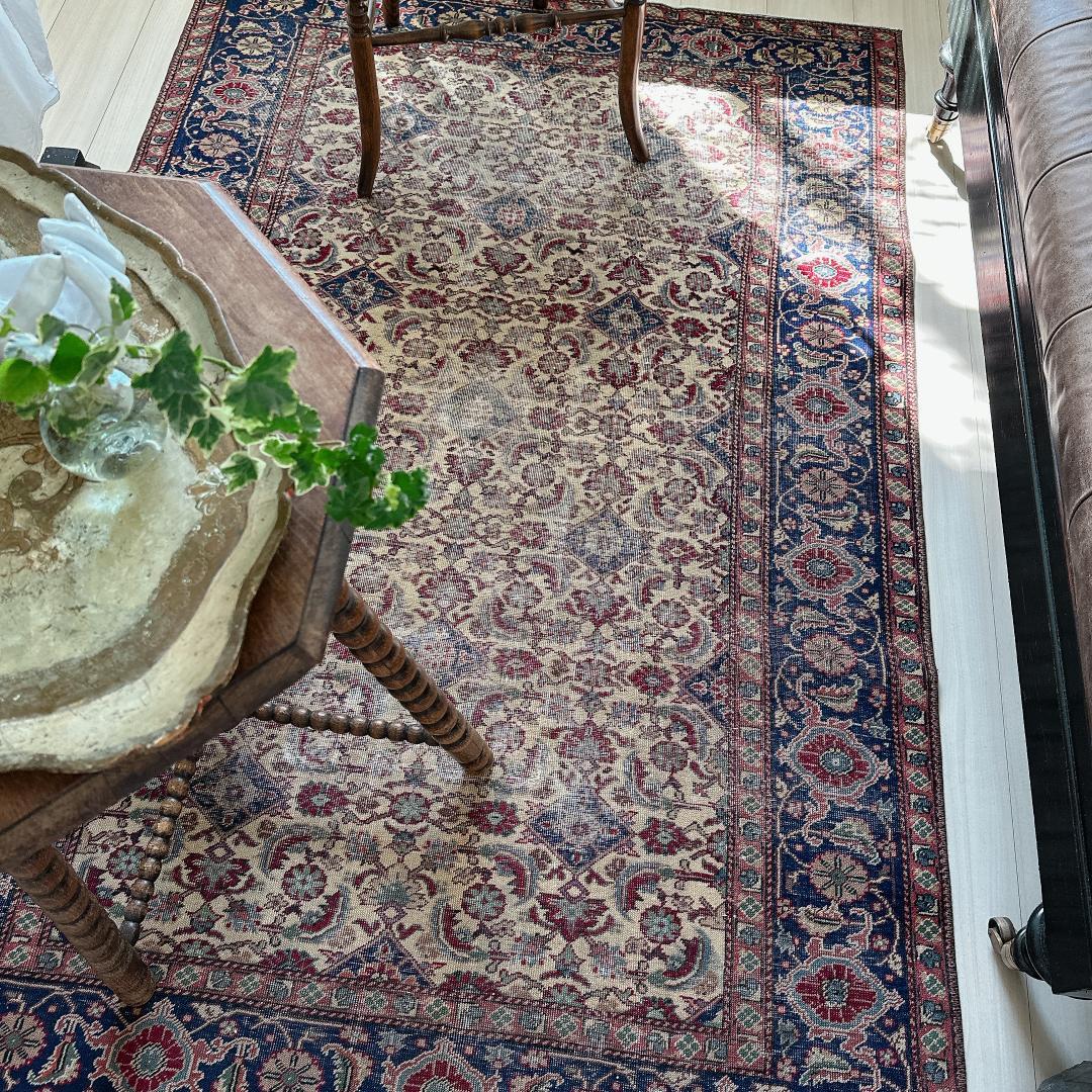 トルコ ヴィンテージラグ 986 レア 最高級 カイセリラグ ベージュ ネイビー