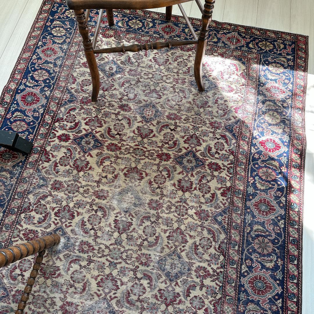 トルコ ヴィンテージラグ 986 レア 最高級 カイセリラグ ベージュ ネイビー