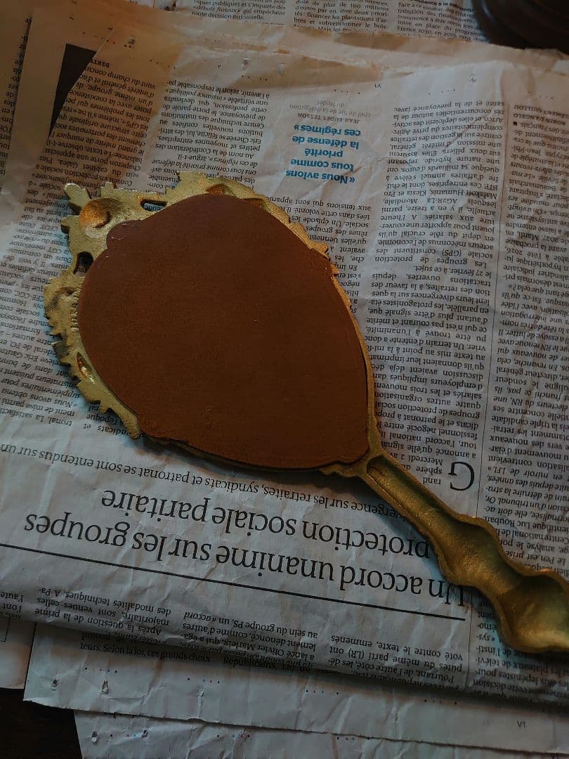 フランスアンティーク ルイ15世 ハンドミラー 青銅製