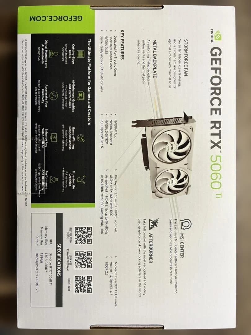 【使用1ヶ月未満】MSI GeForce RTX5060Ti 16GB ホワイト