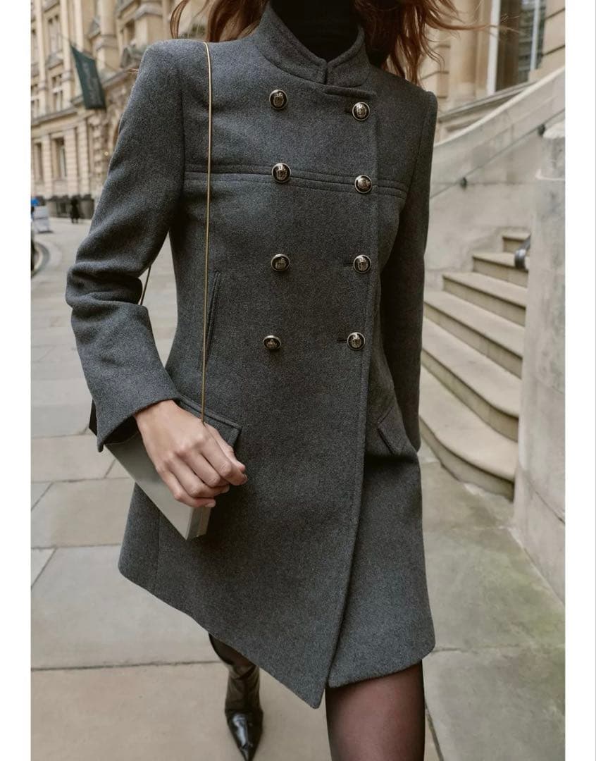 タグ付き新品★ZARAウールダブルブレストコート★XL★グレー色★完売商品