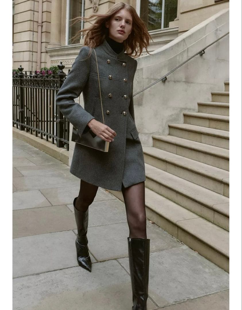 タグ付き新品★ZARAウールダブルブレストコート★XL★グレー色★完売商品