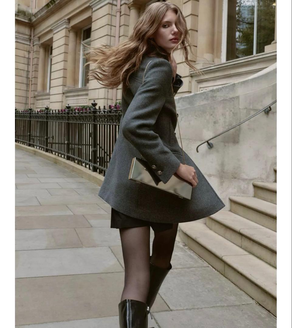 タグ付き新品★ZARAウールダブルブレストコート★XL★グレー色★完売商品