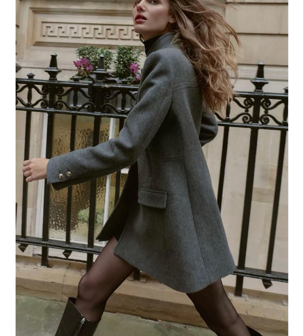 タグ付き新品★ZARAウールダブルブレストコート★XL★グレー色★完売商品