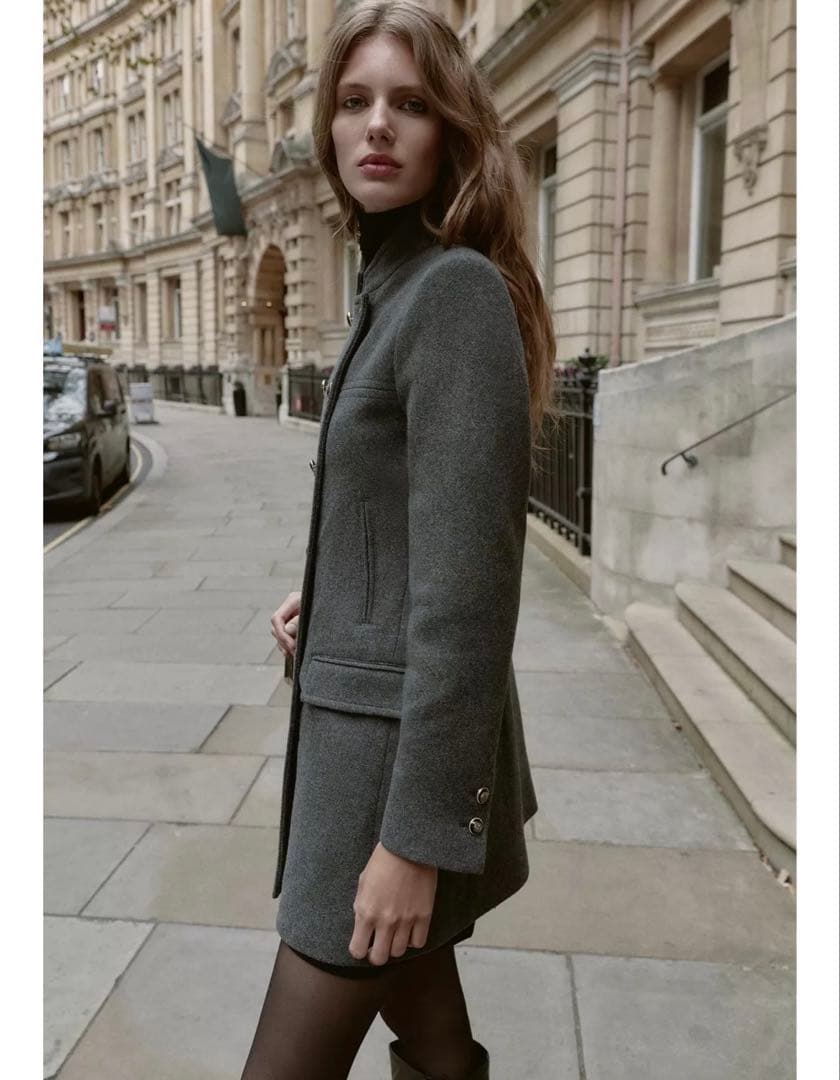 タグ付き新品★ZARAウールダブルブレストコート★XL★グレー色★完売商品