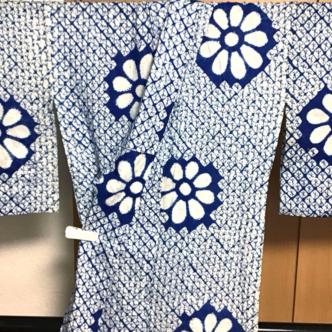 未使用☆本場有松絞り☆誂え浴衣☆広衿☆青色系☆匿名配送