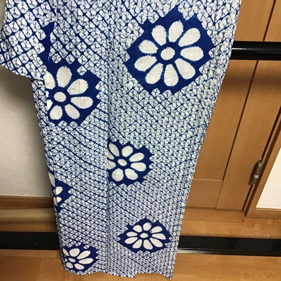 未使用☆本場有松絞り☆誂え浴衣☆広衿☆青色系☆匿名配送