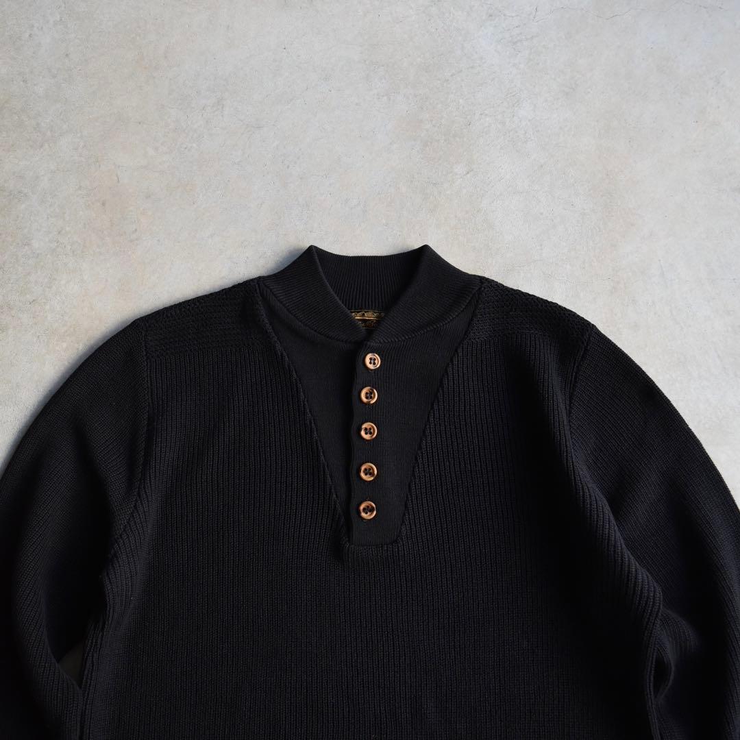 80s エディーバウアー ヘンリーネック コットンニットセーター 黒 USA製L
