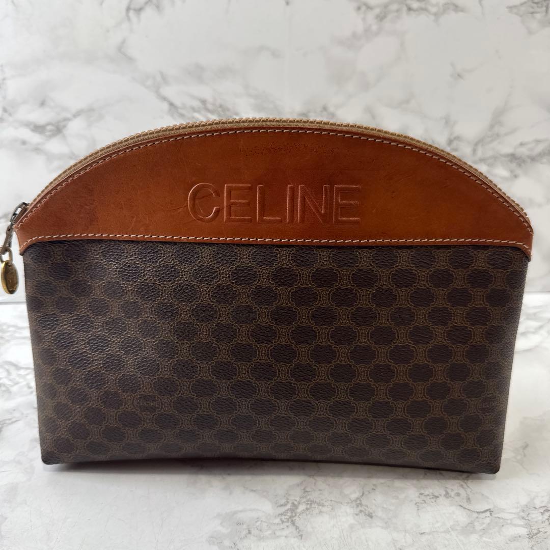 CELINE セリーヌ ビッグロゴ PVC×本革 レザー クラッチバッグ