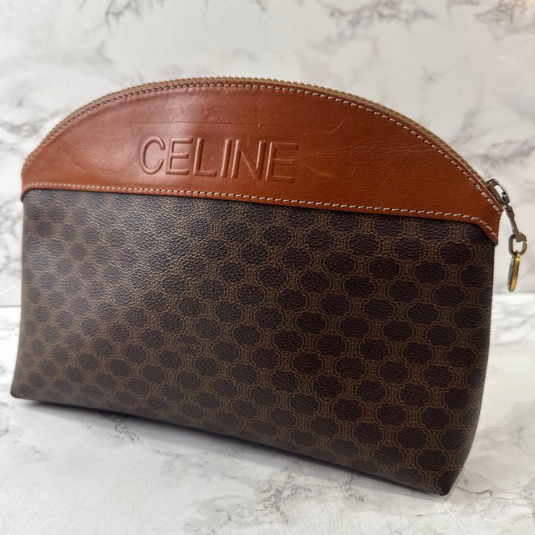 CELINE セリーヌ ビッグロゴ PVC×本革 レザー クラッチバッグ