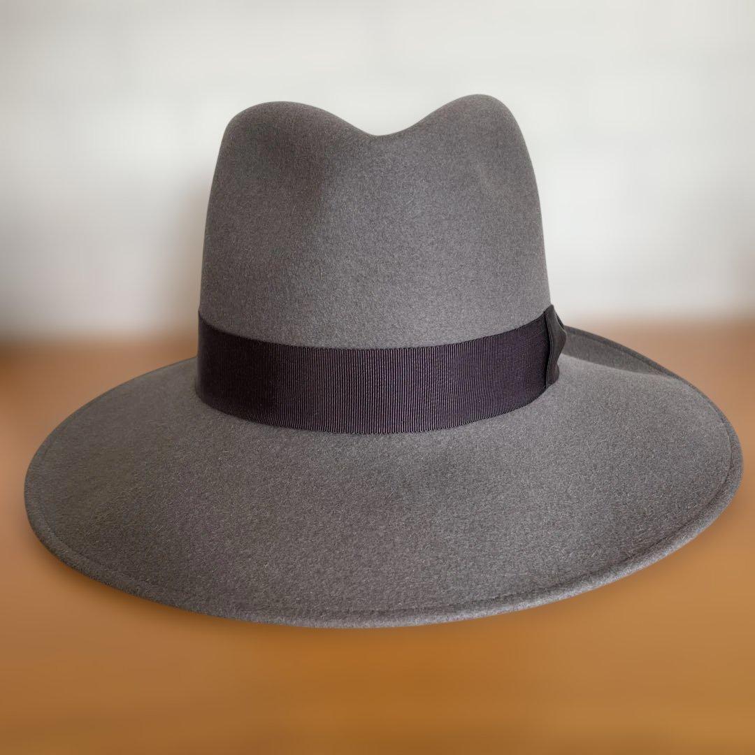 キジマタカユキ　グレー ウールハット ブラックリボン　サイズ2