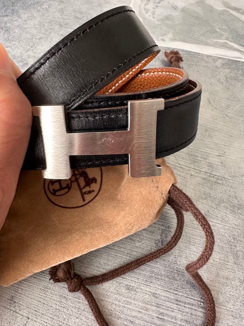 エルメスコンスタンスH型バックル ブラックレザーベルト 保存袋付き