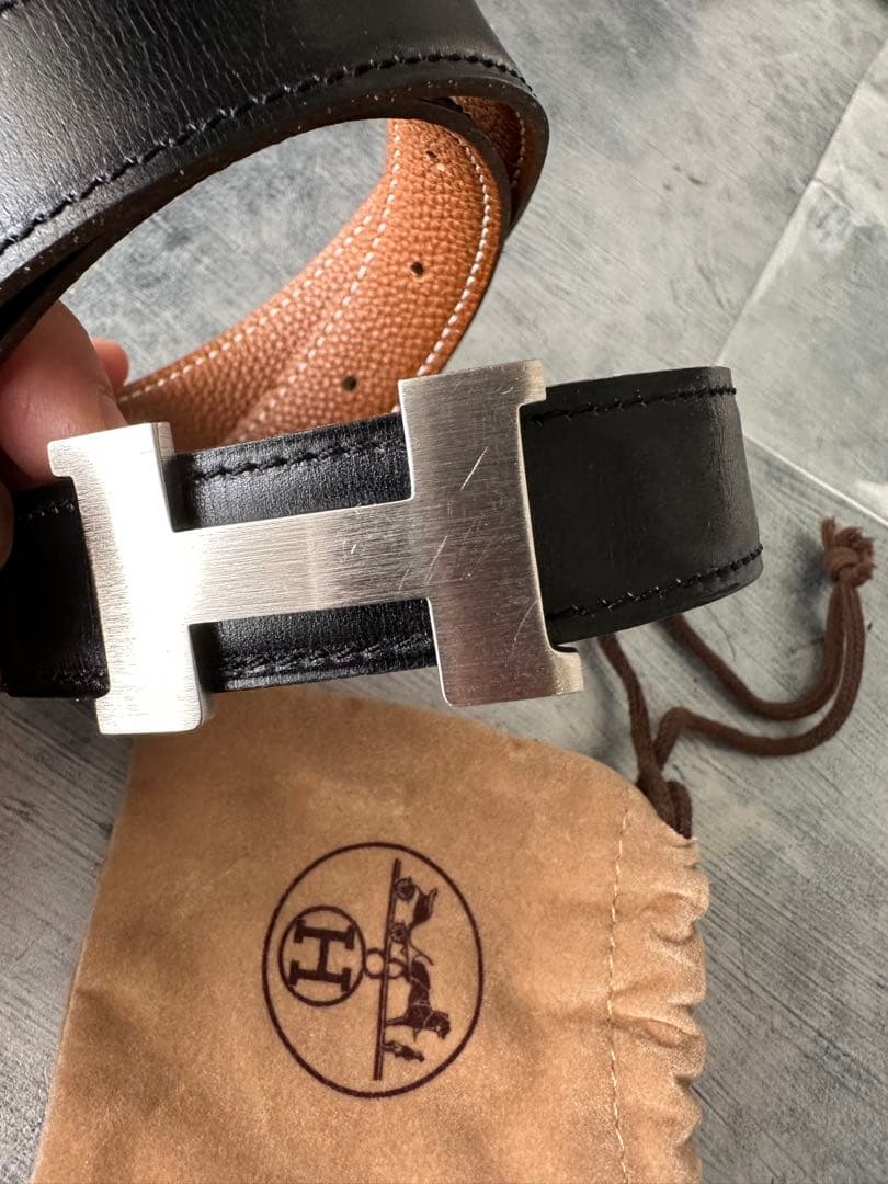 エルメスコンスタンスH型バックル ブラックレザーベルト 保存袋付き