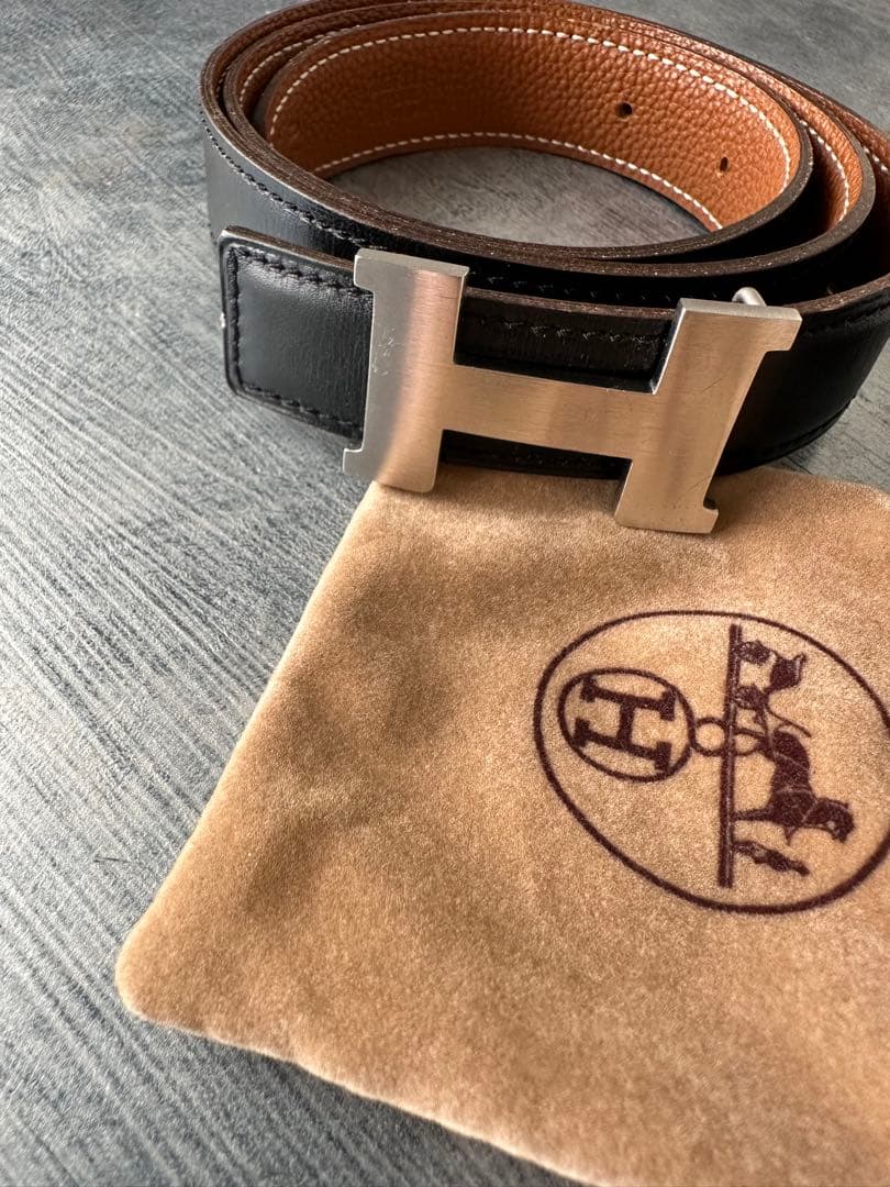 エルメスコンスタンスH型バックル ブラックレザーベルト 保存袋付き