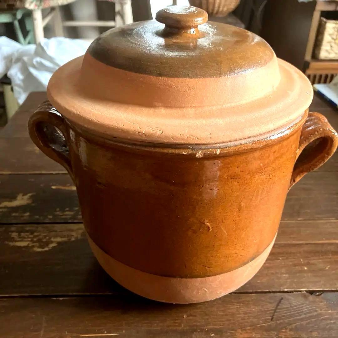 フランスアンティーク　プロヴァンス　南仏　コンフィポット　壺　蓋付き