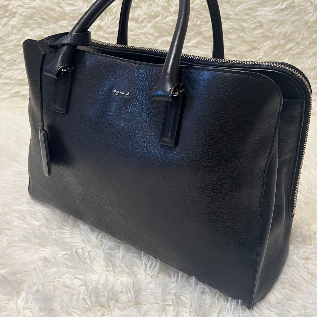 アニエスベー トートバッグ オールレザー 黒 A4 南京錠 ビジネス